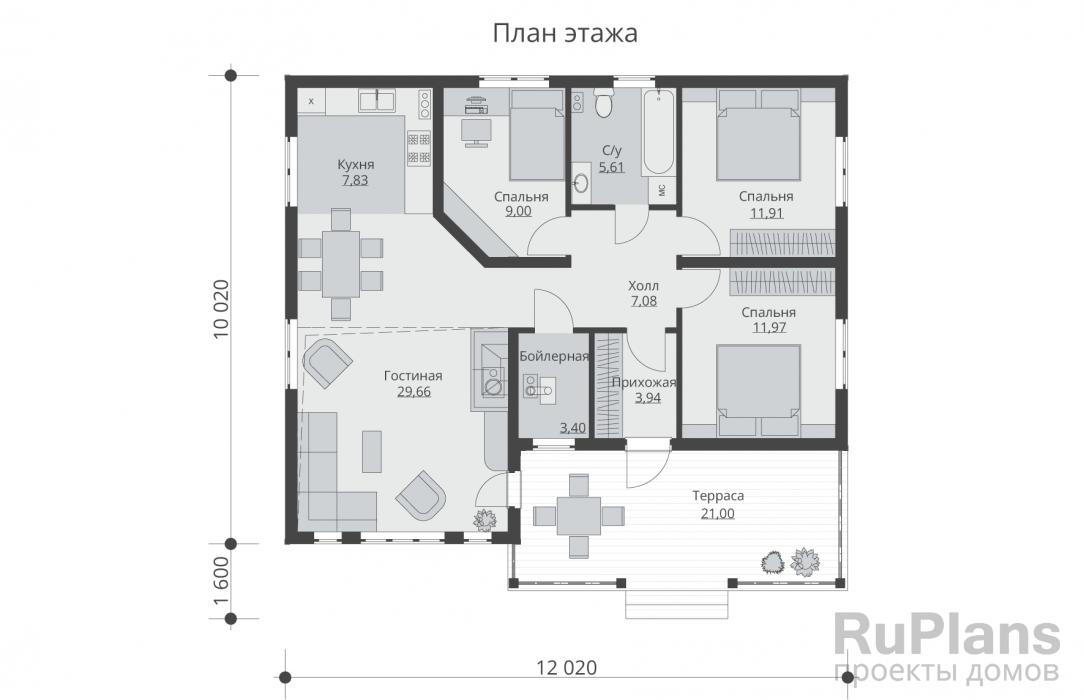 Проекты одноэтажных домов: готовые и типовые. Каталог содержит планировки, планы и чертежи